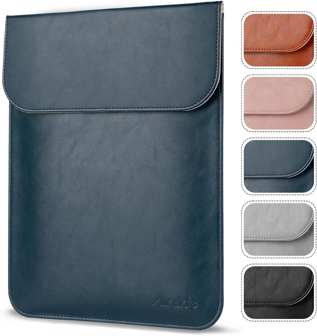 Allinside 13-13.3 inch Laptop Sleeve Case for MacBook Pro 14 2021-2024/MacBook Air 13 2010-2017/MacBook Pro 13 2010-2015, Waterproof PU Leather Laptop Sleeve Bag Protective Vertical Case Cover, Blue
