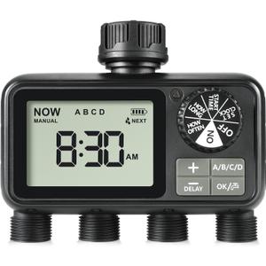 Sprinkler Timer,4 Outlets Programmable Water Timer for Garden Hose,Outdoor Hose Timers with Rain Delay/Manual/Automatic Watering System,Digital Irrigation Timers for Yard,Lawn