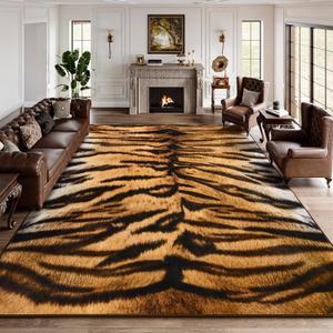 DweIke Tiger Rugs for Living Room, 8x10 Large Soft Faux Animal Tiger Print Area Rug, Washable Non-Slip Stain Resistant Throw Carpet for Dining Room Office Western Home Decor
