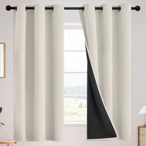 SimpleHome 100% Blackout Curtains for Bedroom,Thermal Insulated Cream Grommet Window Drapes Room Darkening Curtains for Living Room with Black Back,38 x 63 Inch,2 Panels