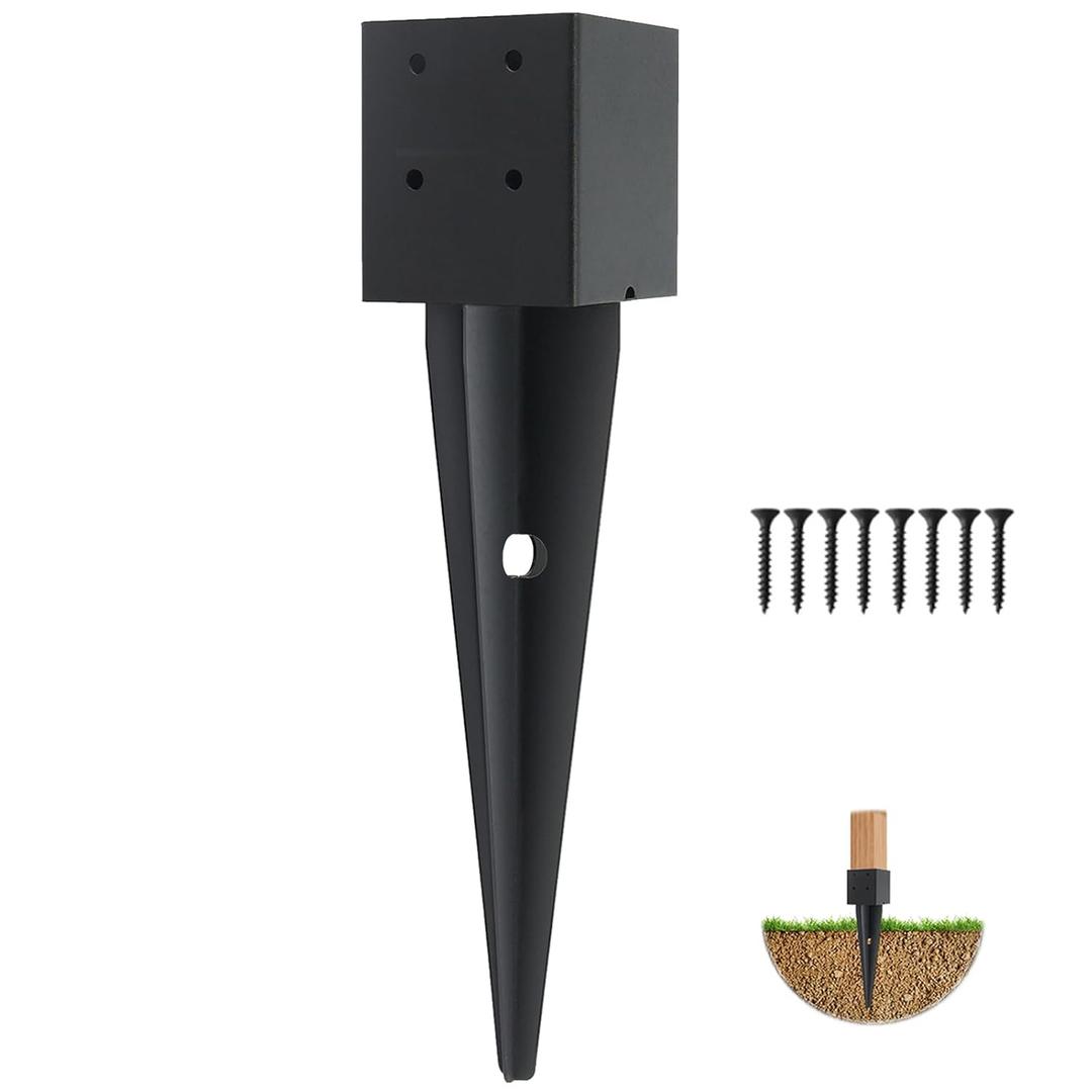 1 Pcs 4x4 Fence Post Anchor Ground Spike 16"(Inner Size 3.6"x3.6") Black Powder CoatedMailbox Post Anchors, for Deck,Fence,Railing,Mailbox..