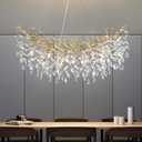 Modern Crystal Chandelier, 43" Gold Tree Branch Chandelier, 14-Light Luxury Rectangular Chandeliers for Dining Room, Kitchen Island, Living Room, Foyer, Contemporary K9 Crystal Raindrop Light Fixture