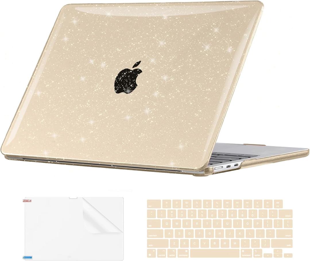 EooCoo Case Compatible with MacBook Air 13 inch M5 2026-2022 Release M4 M3 M2 A3449 A3240 A3113 A2681, Glitter Hard Shell&Keyboard Skin Cover&Screen Protector for Mac Air 13.6 inch, Sparkly Starlight