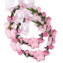 WLBON 2 Pcs Flower Headband Rose Crown Floral Leaf Hair Hoops Bands Headpiece Hairband Wreath Women Xmas Wedding Halloween Festival Parade Hawaiian Cosplay Dress Up Birthday Party Accessories Pink