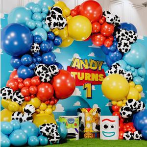 ALL-IN-1 Toy Story Balloons Garland Kit & Arch for Toy Story Birthday Party and Baby Shower Decorations - Toys Story Balloons Latex with Cow Pattern for Woody and Buzz Lightyear Theme Supplies
