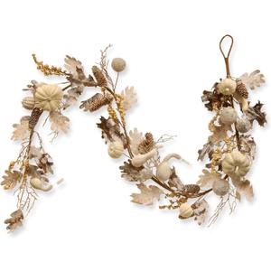 National Tree Company Artificial Autumn Garland, White, Made with Pumpkins, Gourds, Maple Leaves, Pinecones, Berry Clusters, Autumn Collection, 6 ft