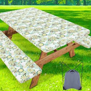 misaya Picnic Table Cover with Bench Cover, Waterproof Elastic Fitted Tablecloth for 5 Foot Tables, Rectangle Washable Polyester Tablecloths for Picnic, Camping, Outdoor (Paisley Flower, 30" x 60")
