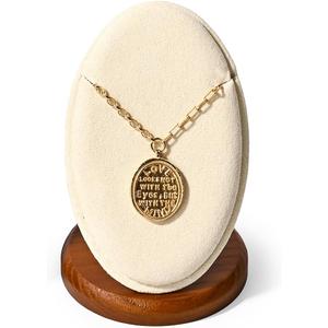 Solid Wood Necklace Pendant Display Stand Microfiber Jewelry Showcase Stand Display for Pendant Necklace(Beige)