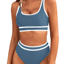 BMJL Women's High Waisted Bikini Sets Sporty Two Piece Swimsuits Color Block Cheeky High Cut Bathing Suits L