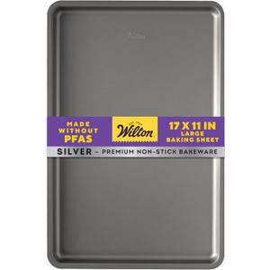 Wilton Silver Non Stick Large Baking Sheet, Cookie and Roasting Pan for Sheet Pan Meals, Made without PFAS, Even Heating, 17.25 x 11.5 Inch
