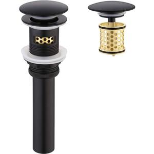 KES Matte Black Sink Drain with Overflow, Pop Up Drain with Overflow with Detachable Drain Hair Catcher Sink Drain Strainer for Bathroom Sink Drain Pop Up Drain Stopper Matte Black, S2018A-BK