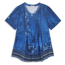 Fantaslook Blouses for Women Dressy Casual V Neck Pleated Tunic Tops Summer Short Sleeve Boho Shirts (XL, Blue Floral)