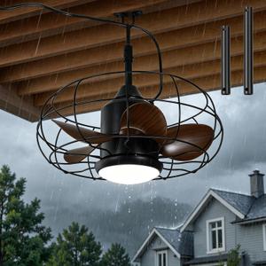 20 inch Outdoor Ceiling Fan Gazebo Fan with Light & Remote for Patio | Plug in Caged Hanging Fan, Remote Control, 3000-6000K Dimmable, 6 Speeds Reversible