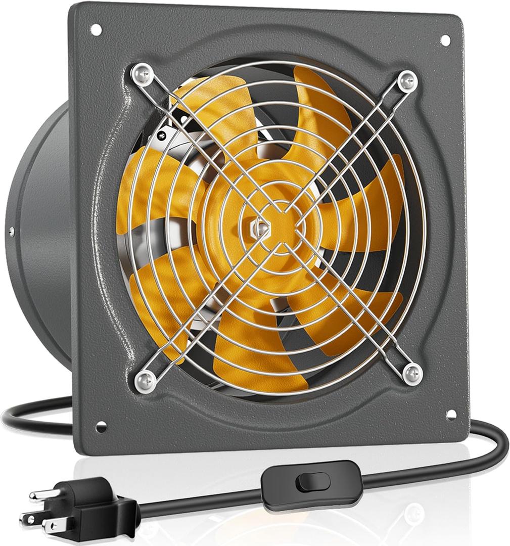 HG Power 10 Inch Exhaust Fan 988 CFM Kitchen Exhaust Fan Wall Mount with Backdraft Damper, Metal Plug In, Extractor Exhaust Ventilation Fan for Attic, Basements, Ceiling, Shop, Greenhouse (Grey)