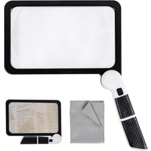 Full Page Magnifier with Light,Large Magnifying Glass for Reading,5X Magnifier for Seniors,Square Magnifying Glass Handheld,Lighted Book Magnifier,Big Vision Magnifier for Macular Degeneration