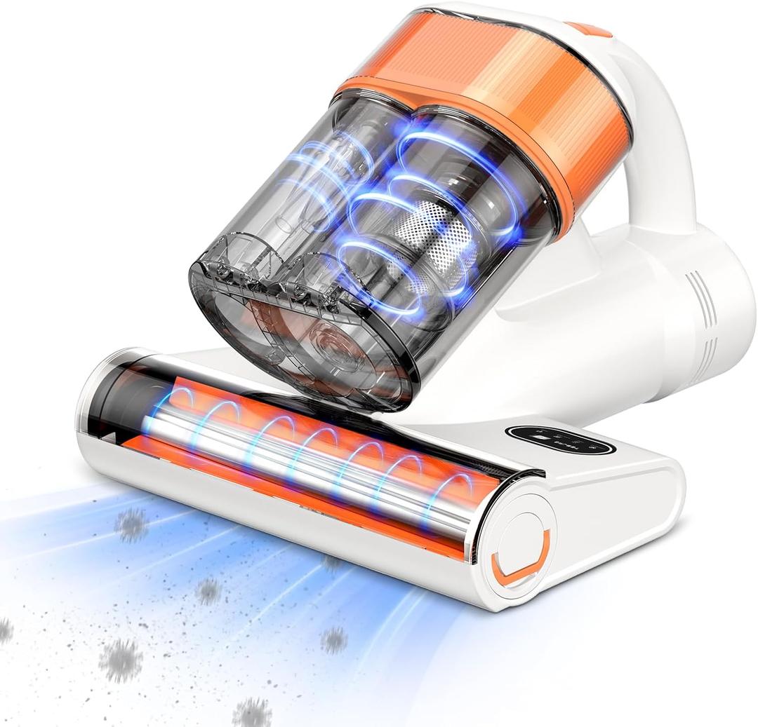 Mattress Vacuum Cleaner, 16Kpa 500W Strong Suction Bed Vacuum with UV & Ultrasonic and High Heating, Dual Dust Bins with Washable Filters, Ideal for Dust and Pet Hair Removal (Corded), White