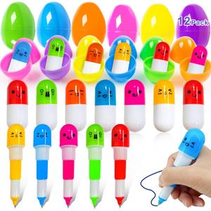 Easter Basket Stuffers Novelty Pen Transform Filled Easter Eggs with Toys Inside, 12 Pack Easter Party Favors Kids Toddlers Surprise Egg Fillers 12 Eggs 12 Pen Total 24 Classroom Exchange Gift Hunt