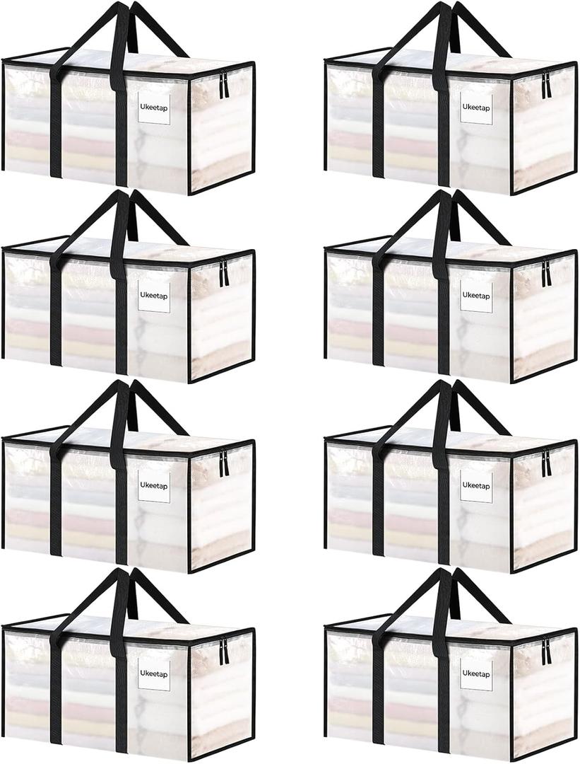 8 Pack Extra Large Heavy Duty Moving Bags, Clear Storage Bins with Lids, Reinforced Handles & Heavy-Duty Zippers Moving Boxes Storage Bags Totes for Clothes Packing, Dorms, College Supplies, Clear