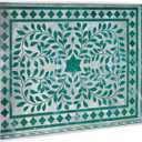 MAONAME Rectangular Decorative Tray, Plastic Serving Tray with Handles, Modern Green Trays for Ottoman, Coffee Table Trays for Living Room, Home Decor, 15.7" x 11.8" x 1.6", Floral Green