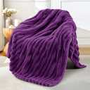 Exclusivo Mezcla Fleece Throw Blanket for Couch, Super Soft Striped Jacquard Bed Blanket, Lightweight Fuzzy Cozy for All Seasons, 50x60 Inches, Purple