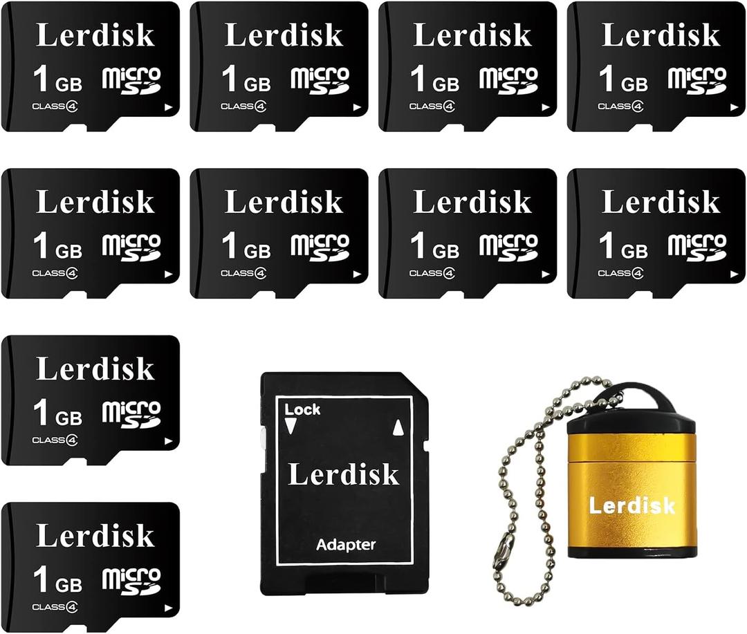 Lerdisk Factory Wholesale Micro SD Card 1GB Pack of 10 in Bulk MicroSD with SD Adapter Produced by Authorized Licencee(1GB)