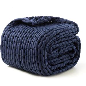 Hand-Knit Weighted Blanket for Adults, Chunky Knit Blanket, Cooling,Breathable,Sustainable,Machine Washable,Organic Cotton,Valentine's Day Birthday Gifts for Mom Women(Blue,40"*60",8lbs)