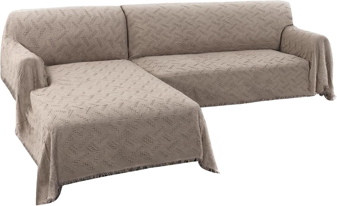 Turquoize Sectional Couch Covers L Shape Couch Cover Sectional Sofa Cover Washable 2 Pieces Couch Covers for Sectional Sofa Feature Geometrical Woven Jacquard Fabric (Chaise/3 Seats, Sand)