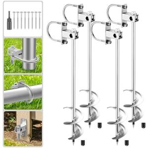 Kingsyard Ground Anchors Screw in, 18" Total Length Set of 4 Multi-Purpose Mobile Home Anchors Heavy Duty, Trampoline Stakes, Fully Welded Shed Anchor Kit for Swing Sets, Carports