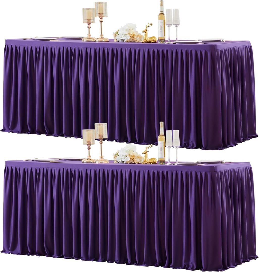 2 Packs Purple Spandex Tablecloths Rectangle Tables 6ft, Stretch Fitted Table Covers for 6 Foot Tables Wrinkle Free Rectangle Table Cloth with Skirt for Birthday Party Events Banquette Baby Shower