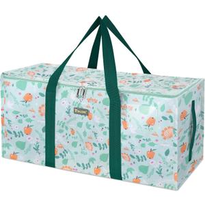 BALEINE Extra Large Storage Tote with Zippers & Carrying Handles, Heavy-Duty Oxford Fabric Moving Bags for Laundry, Space Saving, Storage, Spring Stroll (1-Pack)