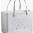 X-Large Waterproof Sandproof Rubber Beach Tote Bag with Zipper Pocket and Phone Kickstand Cup, White 