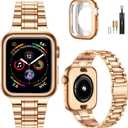MioHHR Solid Stainless Steel Band Compatible with Apple Watch 42mm (Series 10), Metal Strap with Soft TPU Case for iWatch Series 10 42mm Women and Men, Rose Gold
