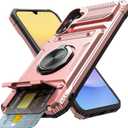 Vofolen for Samsung Galaxy A15 5G Phone Case with Card Holder [Store 2 Cards] + 360 Rotated Ring Holder Kickstand Heavy Duty Shockproof Wallet Phone Case for Samsung Galaxy A15 5G, Rose Gold