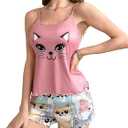 SHENHE Women's Cute Pajama Set 2 Piece Sleepwear Cami and Shorts Cartoon Cat Pjs Lounge Set