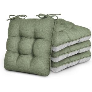 Love's cabin Memory Foam Chair Cushions Set of 4, 15.5"x15.5"x3.5" Indoor & Outdoor Seat Pads for Dining, Kitchen, Office, Patio Chairs - Green