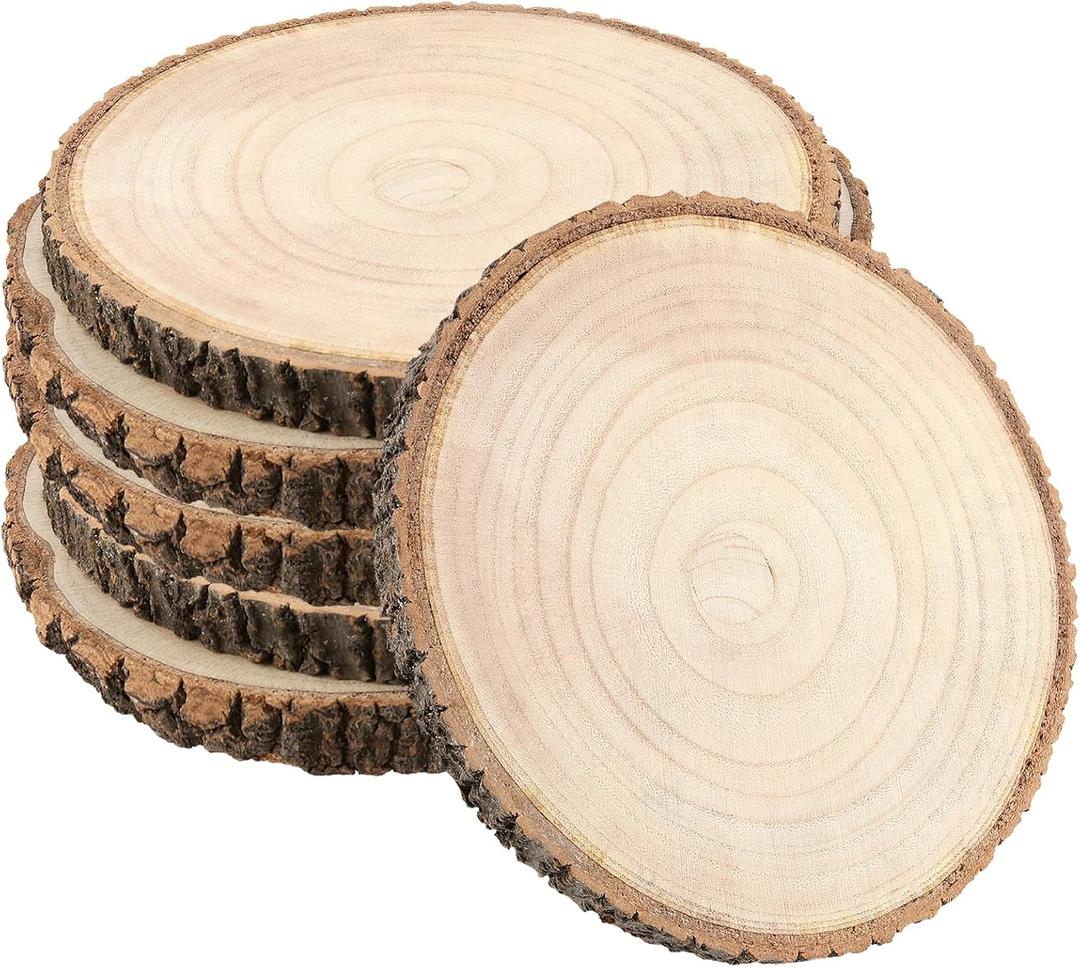 6 Pack 8-9 Inch Wood Slices, Unfinished Natural Wood Slices with Tree Bark, Round Wood Slices for Wedding,Table Centerpieces,Dcor,Crafts, Parties, DIY Projects