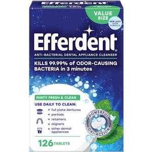 Efferdent Retainer Cleaning Tablets, Denture Cleaning Tablets for Dental Appliances, Minty Fresh & Clean, 126 Count