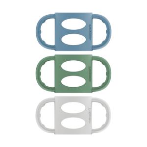 Dr. Brown's Narrow Baby Bottle Handles, 100% Silicone, Easy Grip Removable Handles for Bottle to Sippy Cup Transition, Blue/Gray/Green, 3-Pack, 4m+