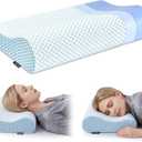 Polovo Neck Pillow Memory Foam Pillows for Sleeping, Ergonomic Cervical Pillow Neck Support Pillow Bed Pillow for Side Back Stomach Sleepers, Contour Pillow for Neck and Shoulder Pain Relief (Blue)