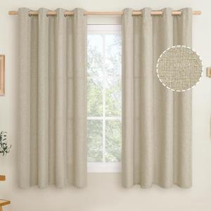 LAMIT Camel Linen Bedroom Curtains 63 inches Long, Grommet Thermal Insulated Soft Thick Curtains Burlap Light Filtering Panels for Living Room/Farmhouse, Set of 2 Panels, W52 x L63