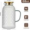 Buaic Glass Pitcher with Lid, 2 PACK 68 oz/2 Liter Vintage Water Pitcher, Clear Borosilicate Glass Water Carafe for Cold Brew, Coffee, Lemonade, Iced Sun Tea,Beverage, Milk, Heat Resistant