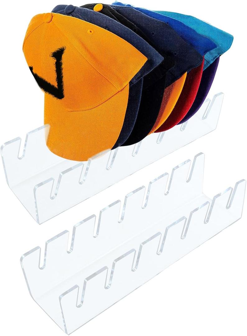 Qivine Hat Stand for Baseball Caps, Acrylic Baseball Hat Storage Organizer, 2Pcs Hats Organizer Shelf with No Install Clear for Men, Desktop, Bedroom Closet