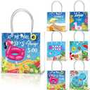 Teenyyou 24 Pcs Pool Party Favor Bags Summer Pool Beach Theme Designs Clear Gift Bags Reusable PVC Tote Container with Handles for Baby Shower, Bridal Shower, Wedding, Birthday Party Supplies