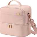NISHEL Lunch Bag for Women, Insulated Two Separate Compartments Meal Box with Adjustable Shoulder Strap, Leakproof Cooler Case for Work, Pink