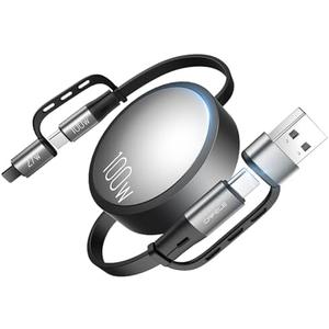 CAFELE 4-in-1 100W Retractable USB C Charging Cable with USB C/A to L/Type C 5A Fast Charging, Multi Charger Cord for Multiple Devices, Phone 17/16/15/14, Galaxy S24/S23, MBook, Pad (3.6ft)