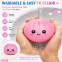 Pink Dumpling Squishies with Box,Squishies Dumplings Stress Relief Balls Fidget Sensory Toy,Bao Bun with Food Steamer Stretchy Desk Squeeze Toys