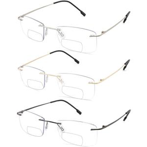 Bifocal Rimless Readers Blue Light Proof Reading Glasses Women Men Reduce Eyestrain Utra-Lightweight Eyeglasses