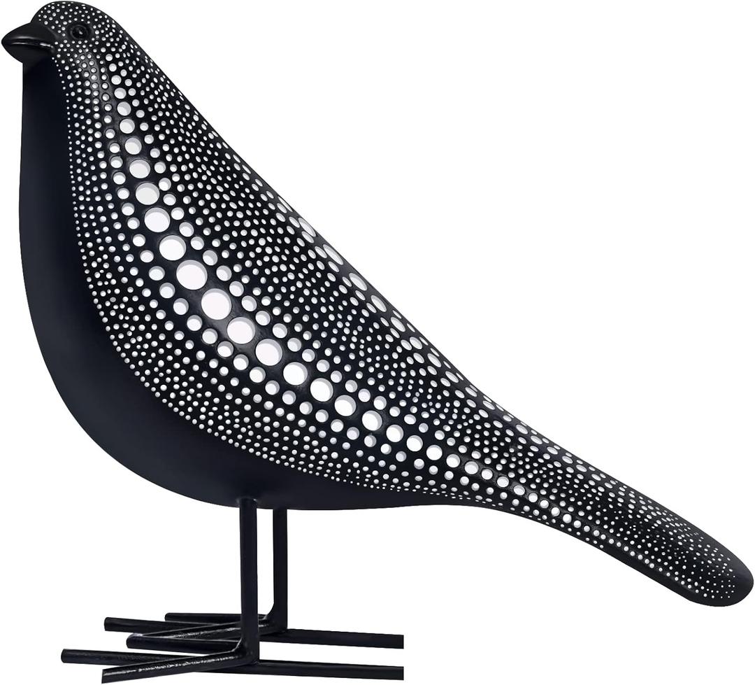 Quoowiit Sculptures Home Decor, Bird Figurine Shelf Decor, Modern Decorations for Living Room, Bedroom, Office, House, Resin Animal Statues and Figurine with Chic Polka Dots Art Design (Black) (Black-bird)