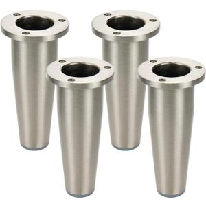 LC LICTOP Metal Furniture Legs, 4 Inch Height with 4-Hole Mounting Plate, Furniture Feet Replacement for Sofa Couch Cabinet Table Workingbench Devices, Brushed Satin Zinc Alloy, 4Pcs