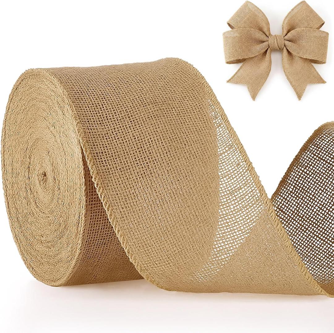 Chuangdi 20 Yard 6 Inches Burlap Ribbon Wide Jute Ribbon Natural Burlap Fabric Roll Wired Edge for Wreaths, Christmas Tree Decoration, Big Bow Crafts, Gift Wrapping, Wedding